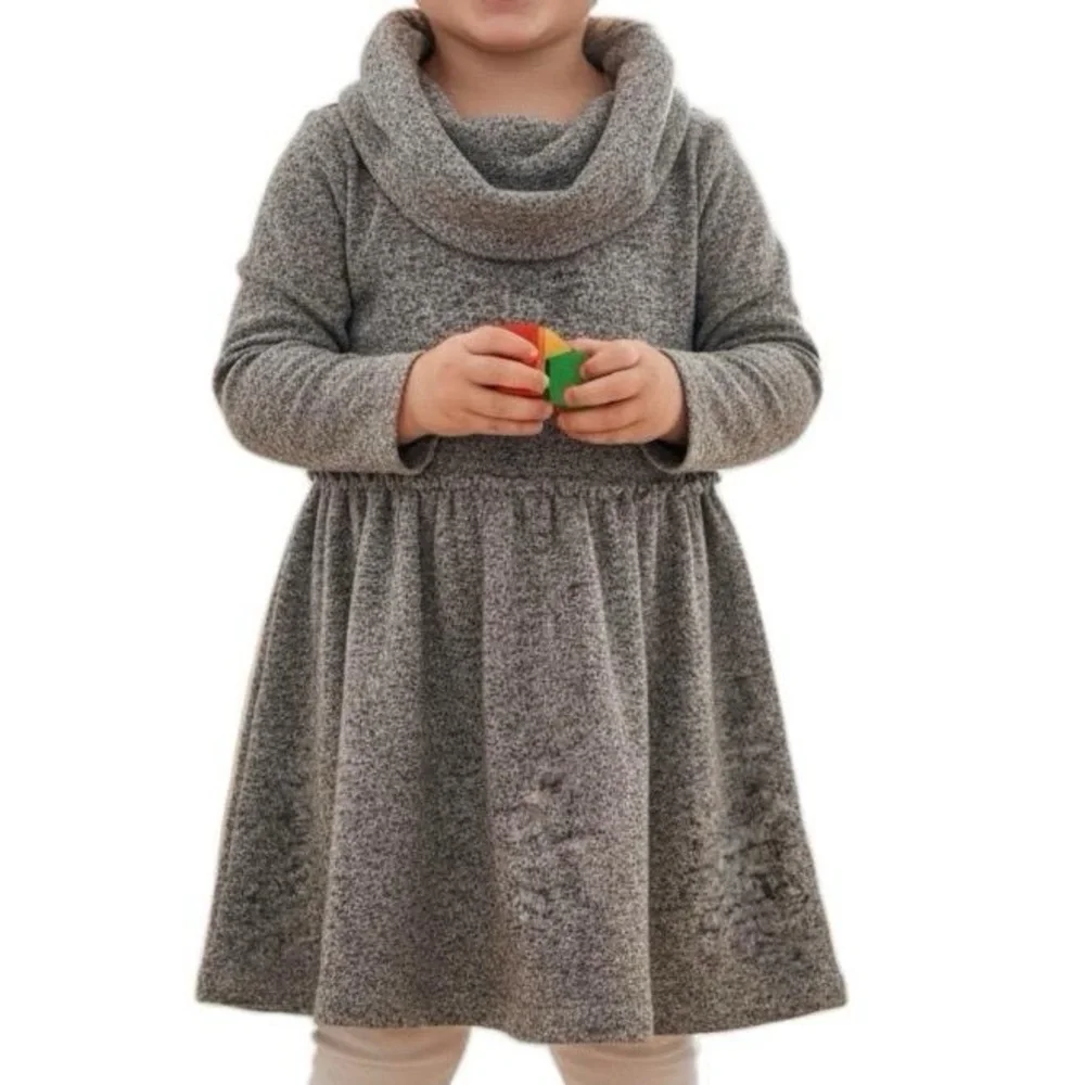 Old Navy Toddler Charcoal Grey‎ Heathered Cowl Neck Knit Skater Dress Size 3T
